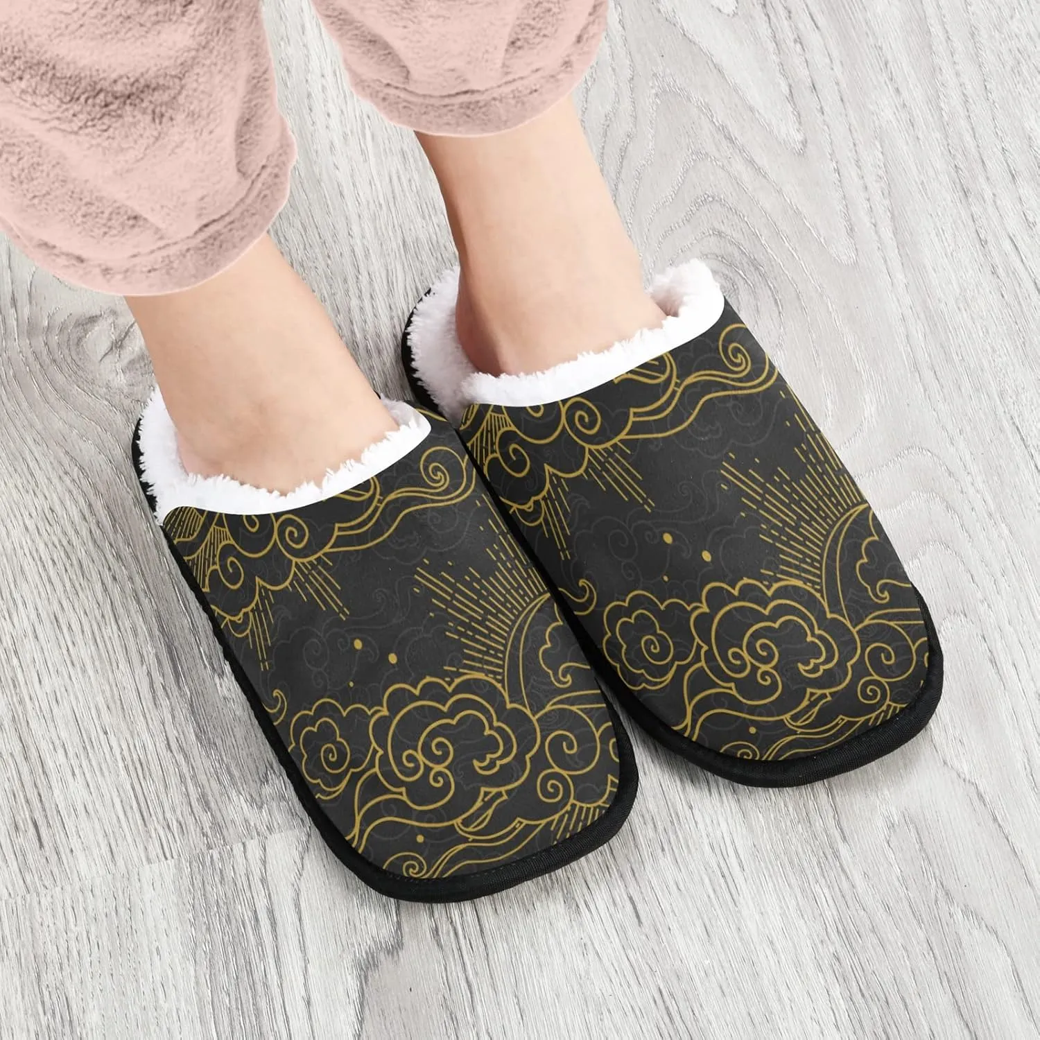 Unisex Slippers Fuzzy Feet Plush Cotton Slippers Anti-Slip Warm House Shoes M/L