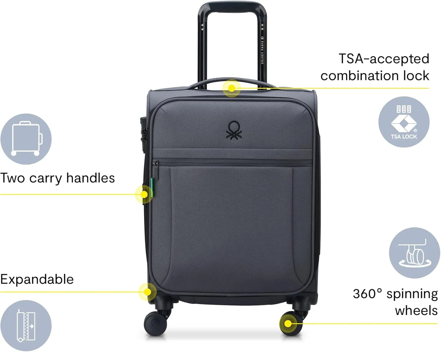 United Colors of Benetton Be Softside Expandable Luggage with Spinner Wheels, Faded Denim, Carry-On 19 Inch