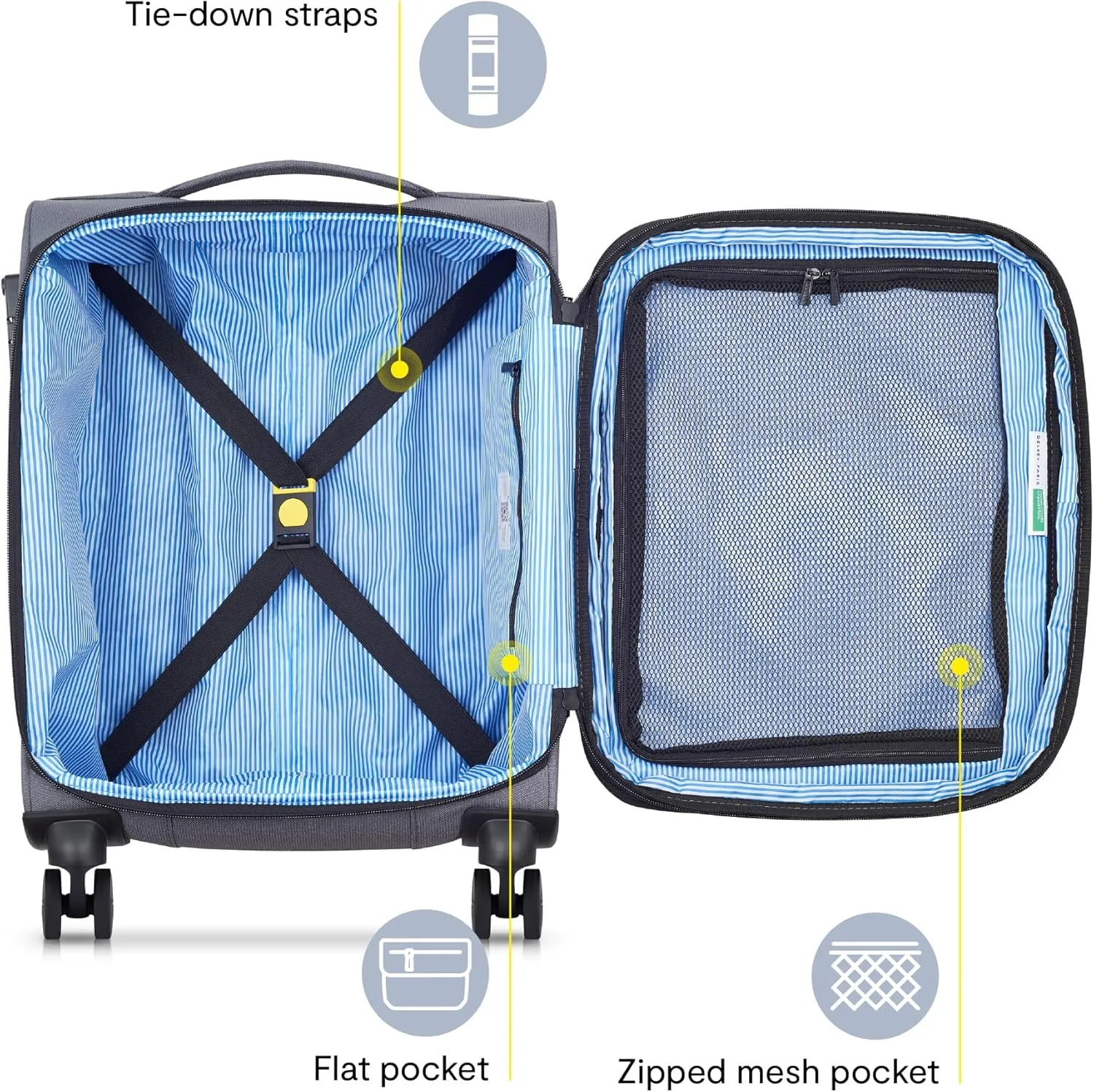 United Colors of Benetton Be Softside Expandable Luggage with Spinner Wheels, Faded Denim, Carry-On 19 Inch