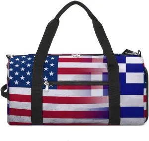 U.S. Greece Flag Unisex Gym Bag Waterproof Sports Duffels Travel Gear With Laundry Shoe Compartment