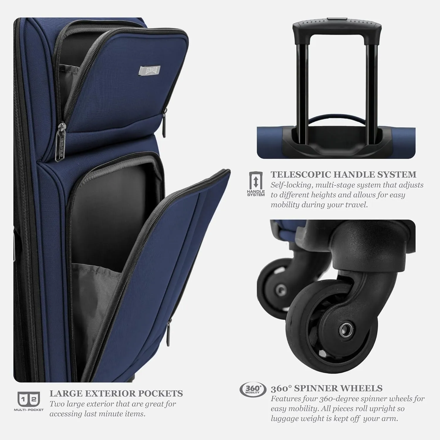 U.S. Traveler Anzio Softside Expandable Spinner Luggage, Navy, 2-Piece Set (22/30)