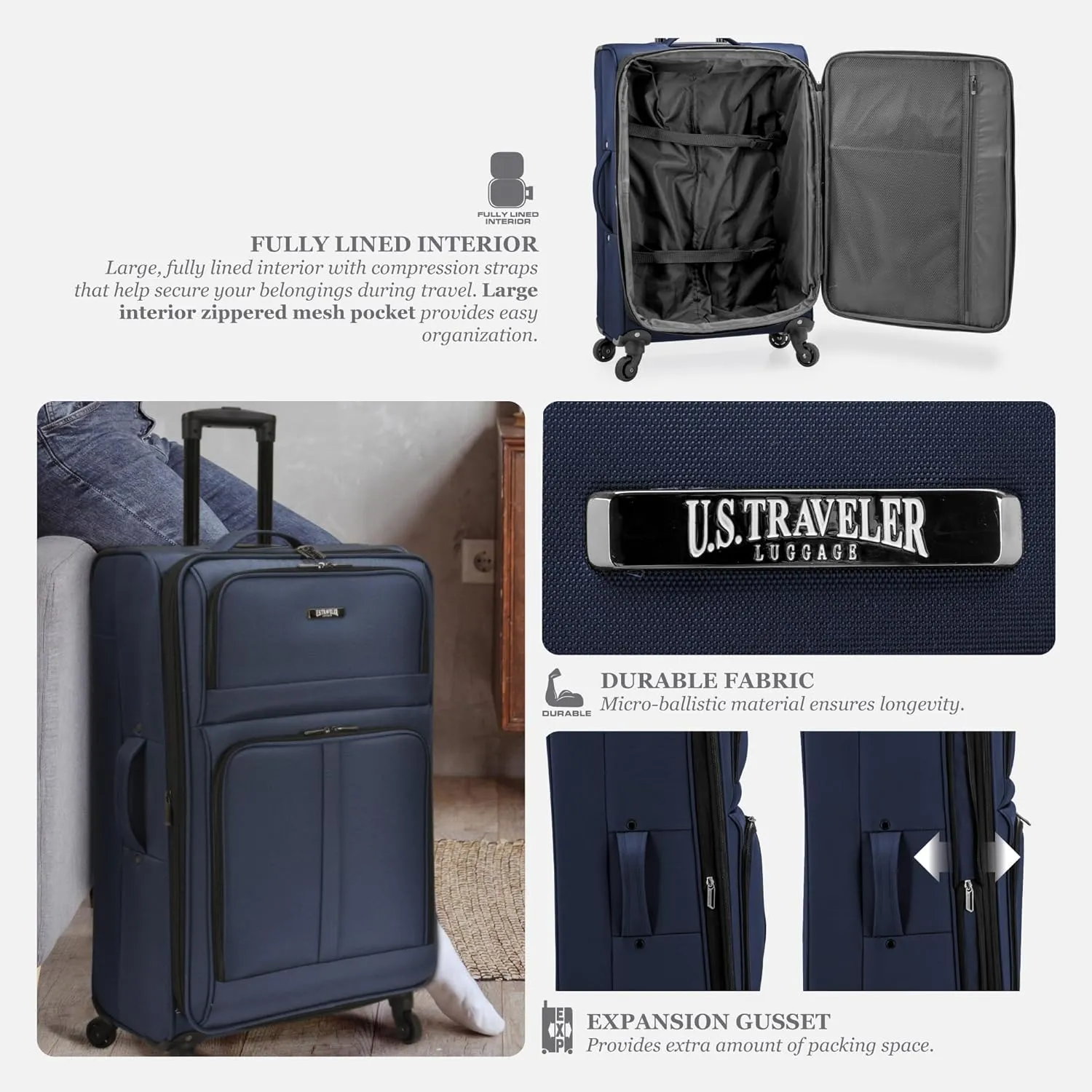 U.S. TRAVELER Anzio Softside Expandable Spinner Luggage, Teal, Checked-Medium 26-Inch