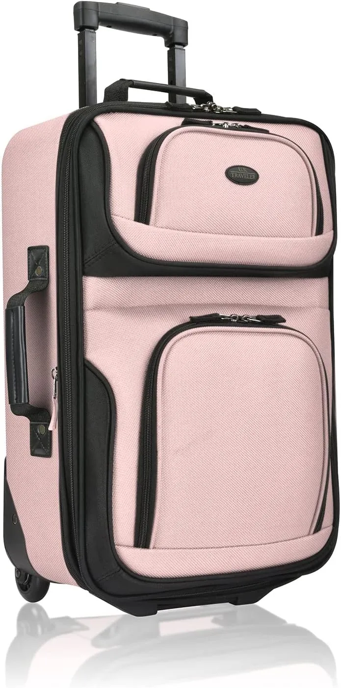 U.S. Traveler Lightweight Rolling 20" Carry On Luggage Softside Suitcase, Pink, 2 Wheel-1 Piece