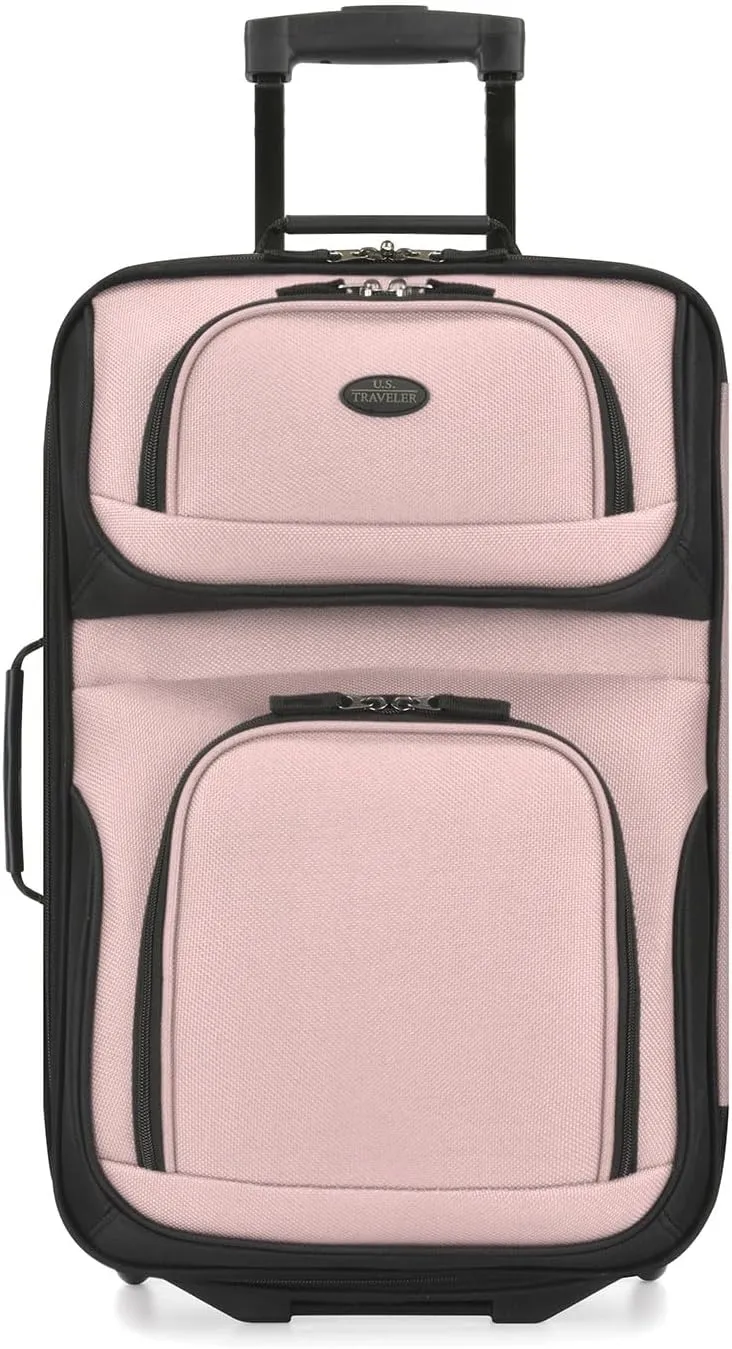 U.S. Traveler Lightweight Rolling 20" Carry On Luggage Softside Suitcase, Pink, 2 Wheel-1 Piece