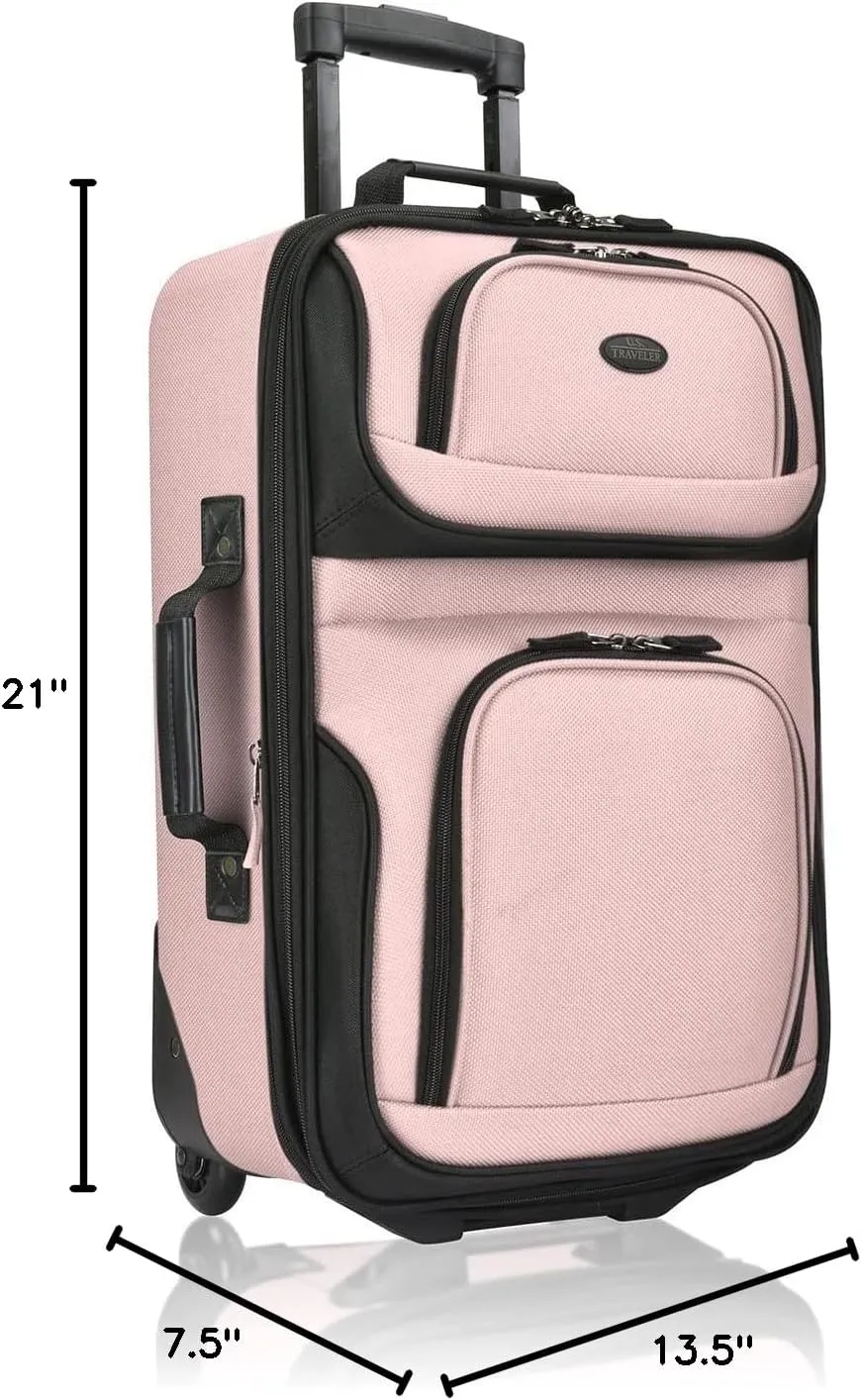 U.S. Traveler Lightweight Rolling 20" Carry On Luggage Softside Suitcase, Pink, 2 Wheel-1 Piece