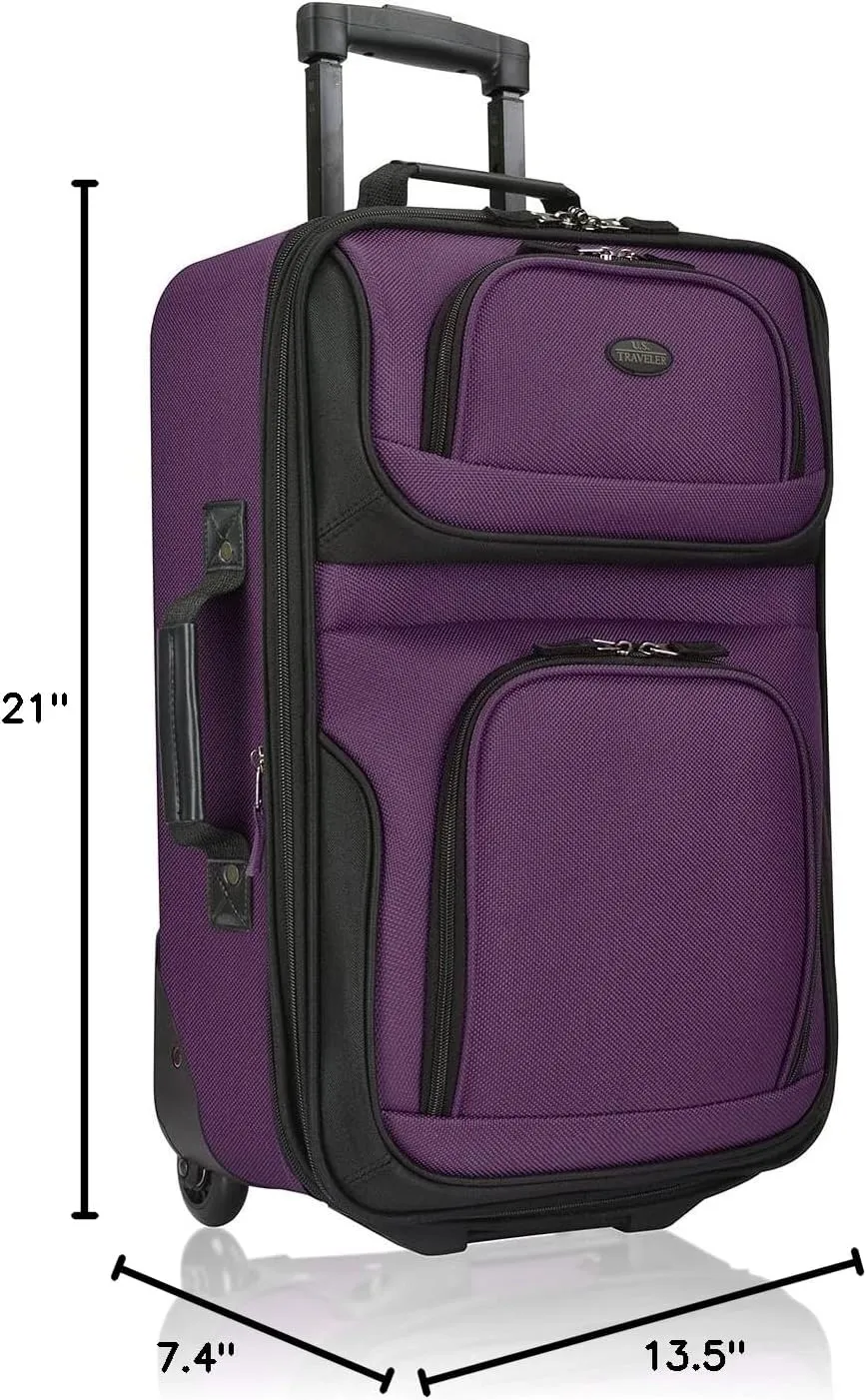 U.S. Traveler Lightweight Rolling 20" Carry On Luggage Softside Suitcase, Purple, 2 Wheel-1 Piece