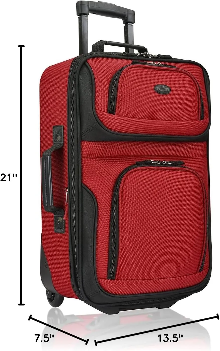 U.S. Traveler Lightweight Rolling 20" Carry On Luggage Softside Suitcase, Red, 2 Wheel-1 Piece