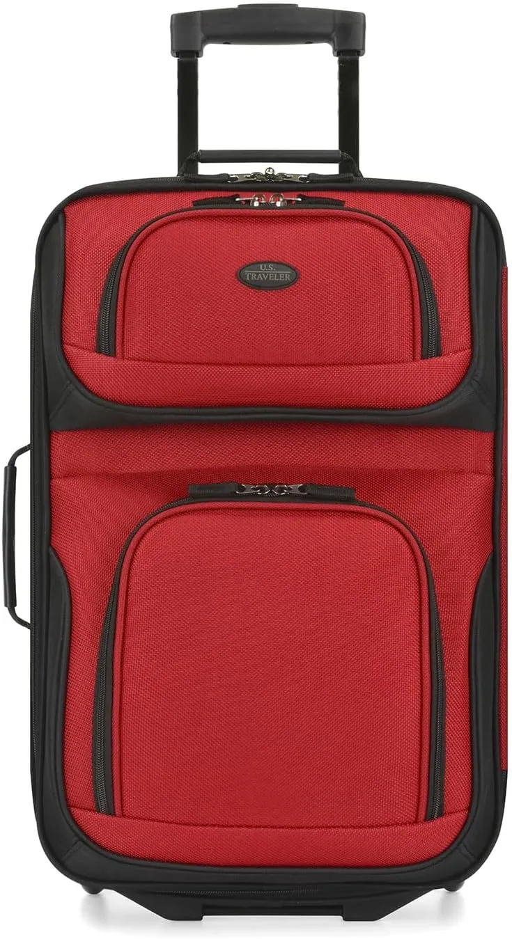 U.S. Traveler Lightweight Rolling 20" Carry On Luggage Softside Suitcase, Red, 2 Wheel-1 Piece