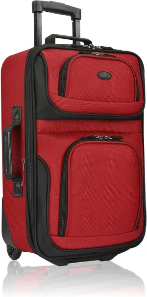 U.S. Traveler Lightweight Rolling 20" Carry On Luggage Softside Suitcase, Red, 2 Wheel-1 Piece