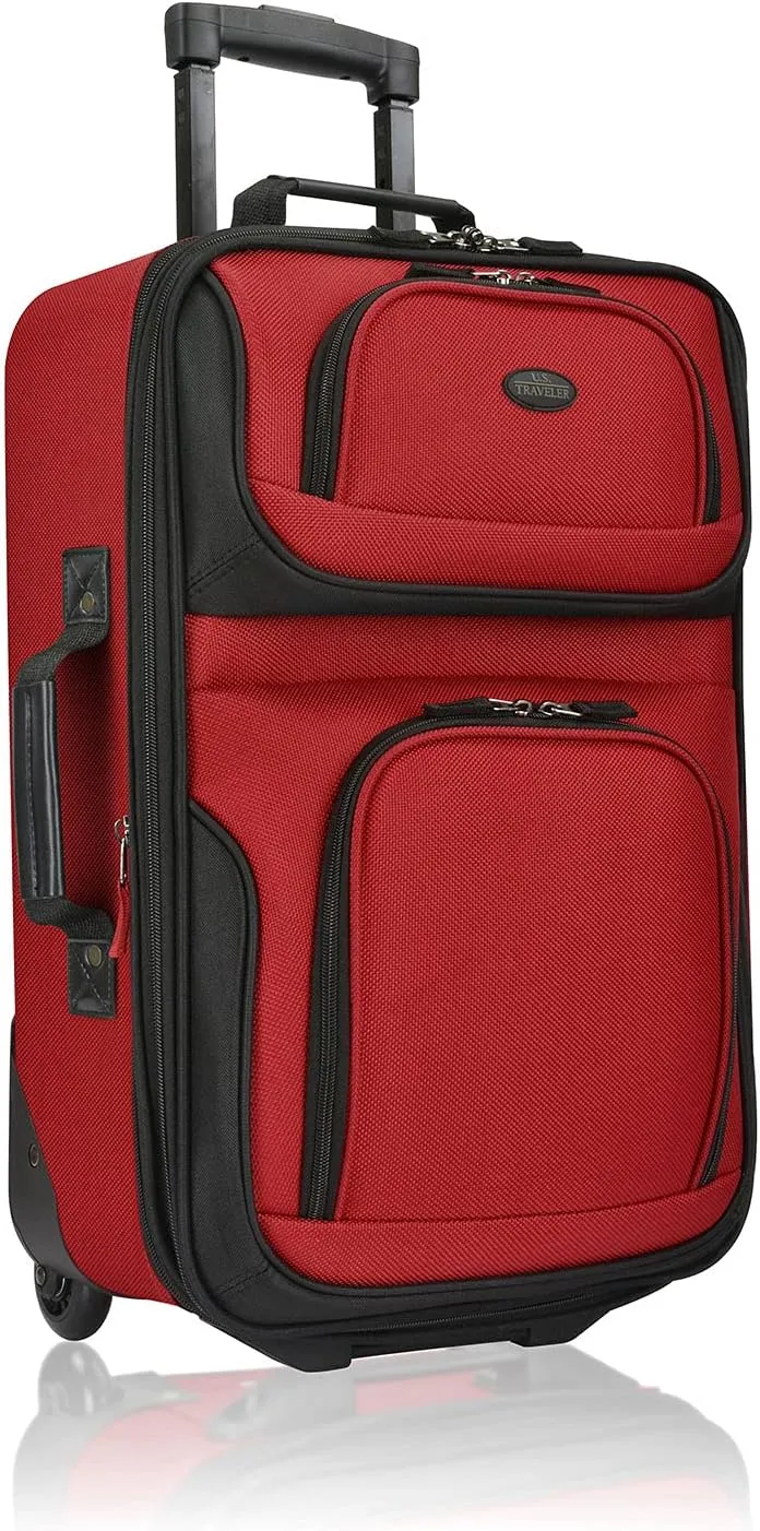 U.S. Traveler Lightweight Rolling 20" Carry On Luggage Softside Suitcase, Red, 2 Wheel-1 Piece