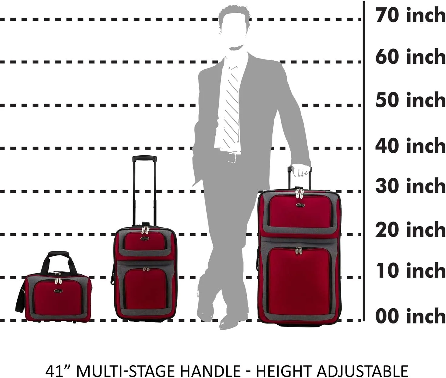 U.S. Traveler New Yorker Lightweight Softside Expandable Travel Rolling Luggage, Red Dobby, 3-Piece Set (15/21/25)