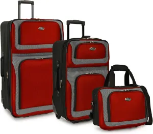 U.S. Traveler New Yorker Lightweight Softside Expandable Travel Rolling Luggage, Red Dobby, 3-Piece Set (15/21/25)