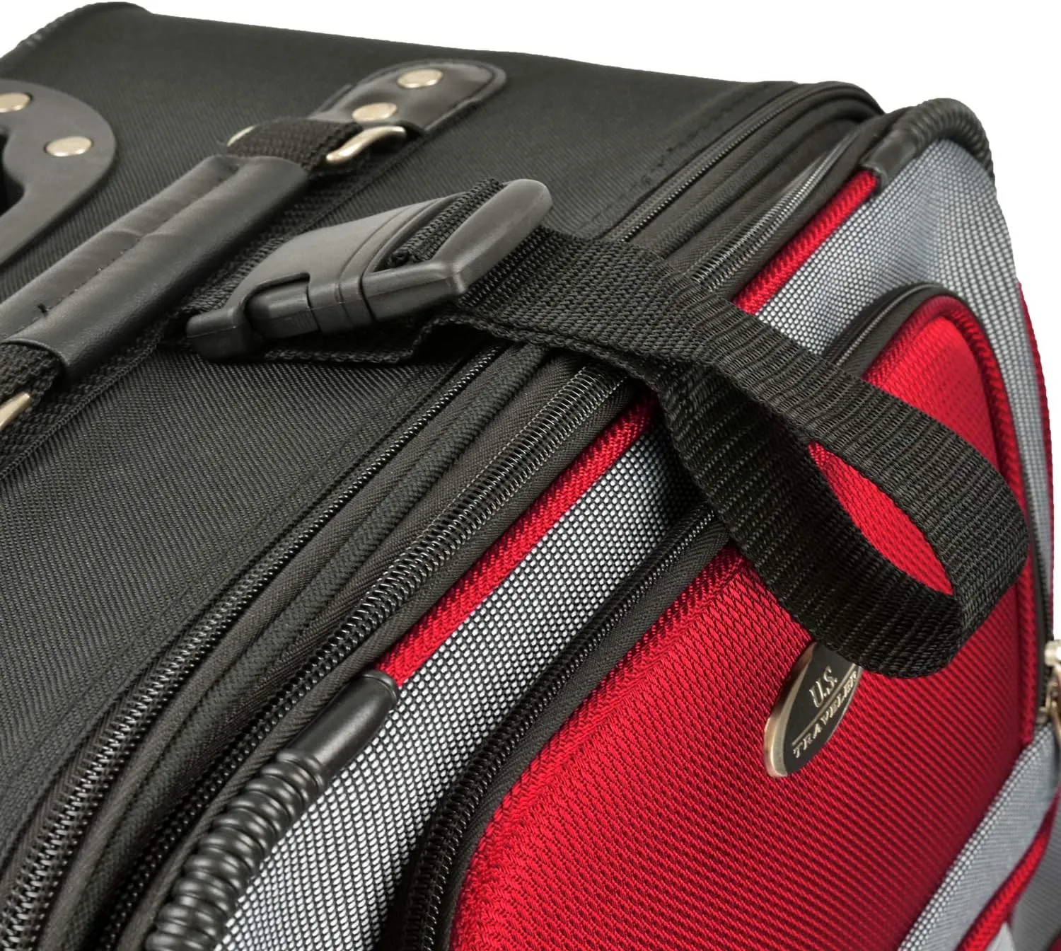 U.S. Traveler New Yorker Lightweight Softside Expandable Travel Rolling Luggage, Red Dobby, 3-Piece Set (15/21/25)