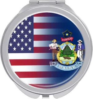 U.S.A Maine State Flag Travel Makeup Mirror 2-Sided 1x 2X Magnification Portable Mini Mirror for Handbag Purse Pocket