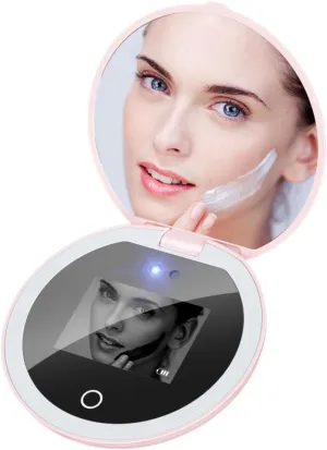 UV Camera for Sunscreen Test UV Visualize Facial Mirror,2X Magnification,4in Vanity Mirror Rechargeable Compact Travel Makeup Mirror Handheld 2-Sided Pocket Mirror for Skin Protection (Pink)
