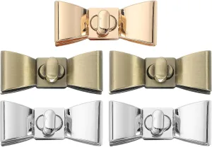 uxcell 5Set Turn Lock Clasp Kit, Bowknot Press Lock Clasp Closure Twist Turn Locks Hardware Buckle Fasteners for Purse Leather Making (55x23mm, Silver, Bronze, Gold)