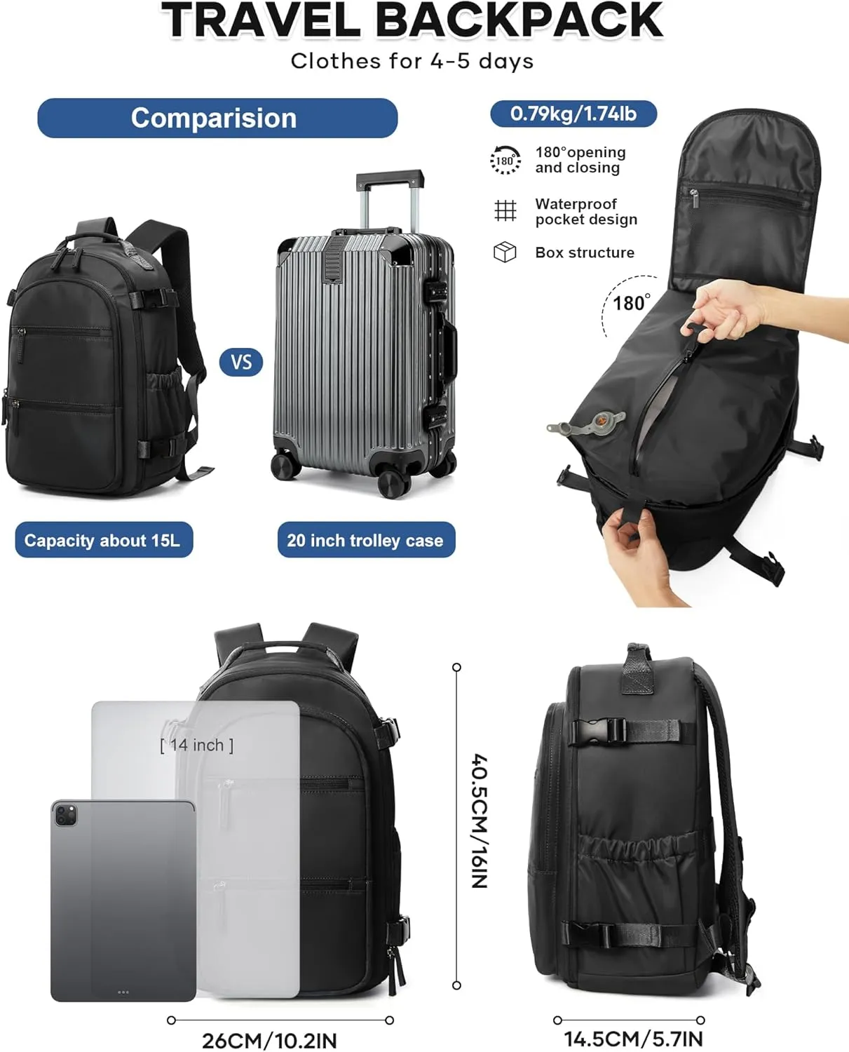 vacuum backpack travel,Travel Airback Backpack,Carry on Backpack with Air Pump,Vacuum Seal Compression Backpacks, Personal Item Travel Bag 17x10x9 Airlines Approved,Black