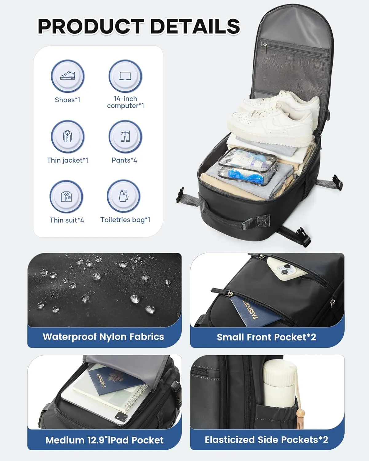 vacuum backpack travel,Travel Airback Backpack,Carry on Backpack with Air Pump,Vacuum Seal Compression Backpacks, Personal Item Travel Bag 17x10x9 Airlines Approved,Black