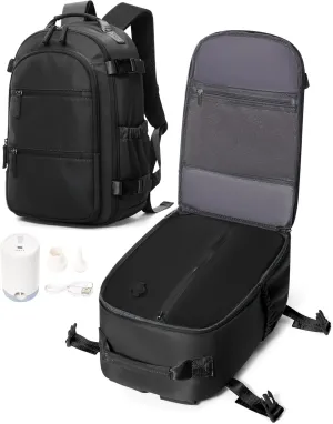 vacuum backpack travel,Travel Airback Backpack,Carry on Backpack with Air Pump,Vacuum Seal Compression Backpacks, Personal Item Travel Bag 17x10x9 Airlines Approved,Black