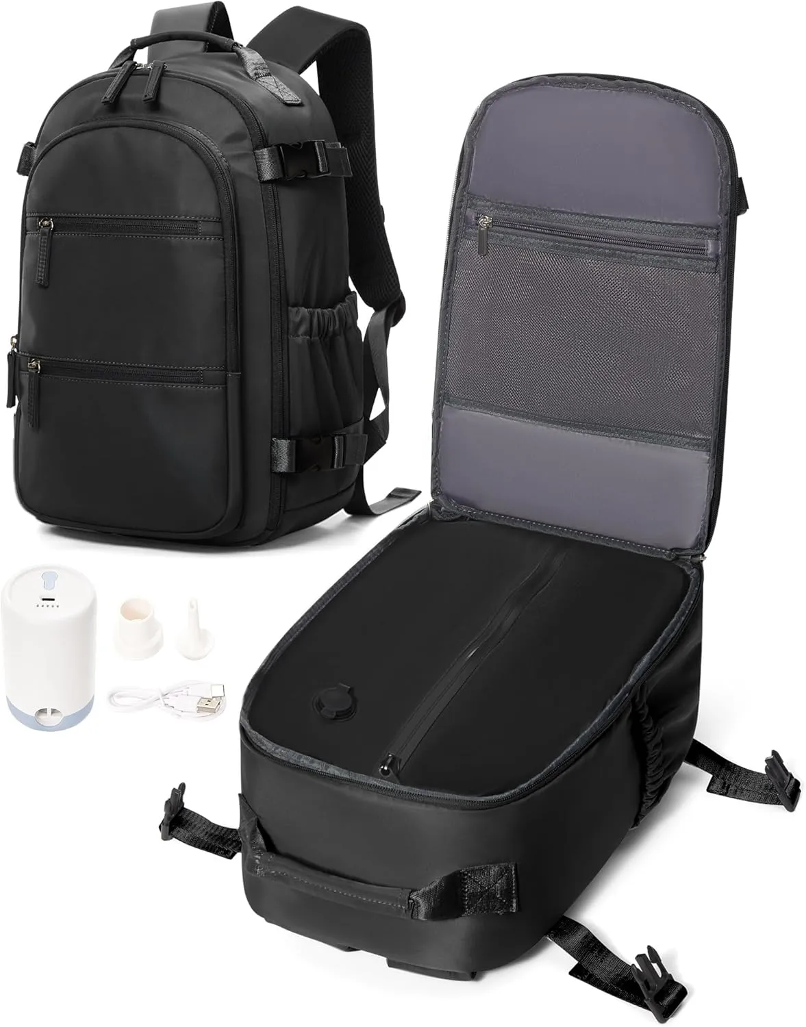 vacuum backpack travel,Travel Airback Backpack,Carry on Backpack with Air Pump,Vacuum Seal Compression Backpacks, Personal Item Travel Bag 17x10x9 Airlines Approved,Black