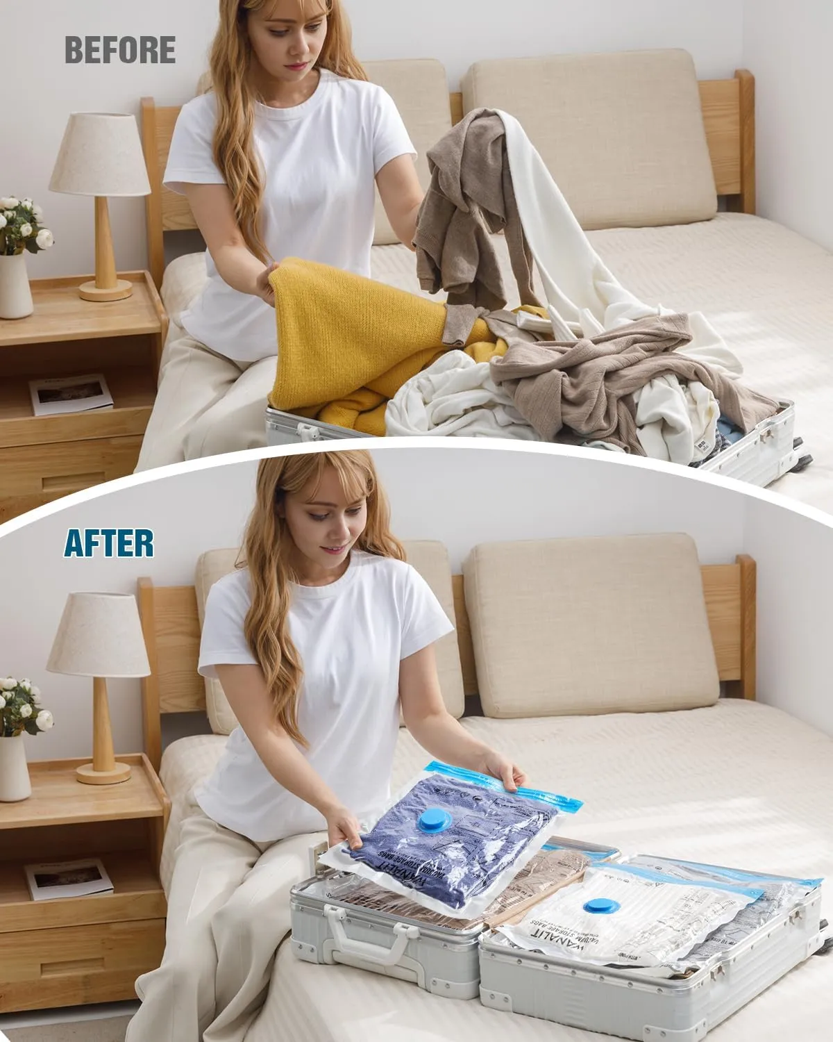 Vacuum Storage Bags for Travel, 8 Pack (4S 4XS) Vacuum Seal Bags with Wireless Rechargeable Electric Pump, Travel Essentials Space Saving Bag for Clothes, Luggage, Carry-on Suitcase, Backpack, Trip