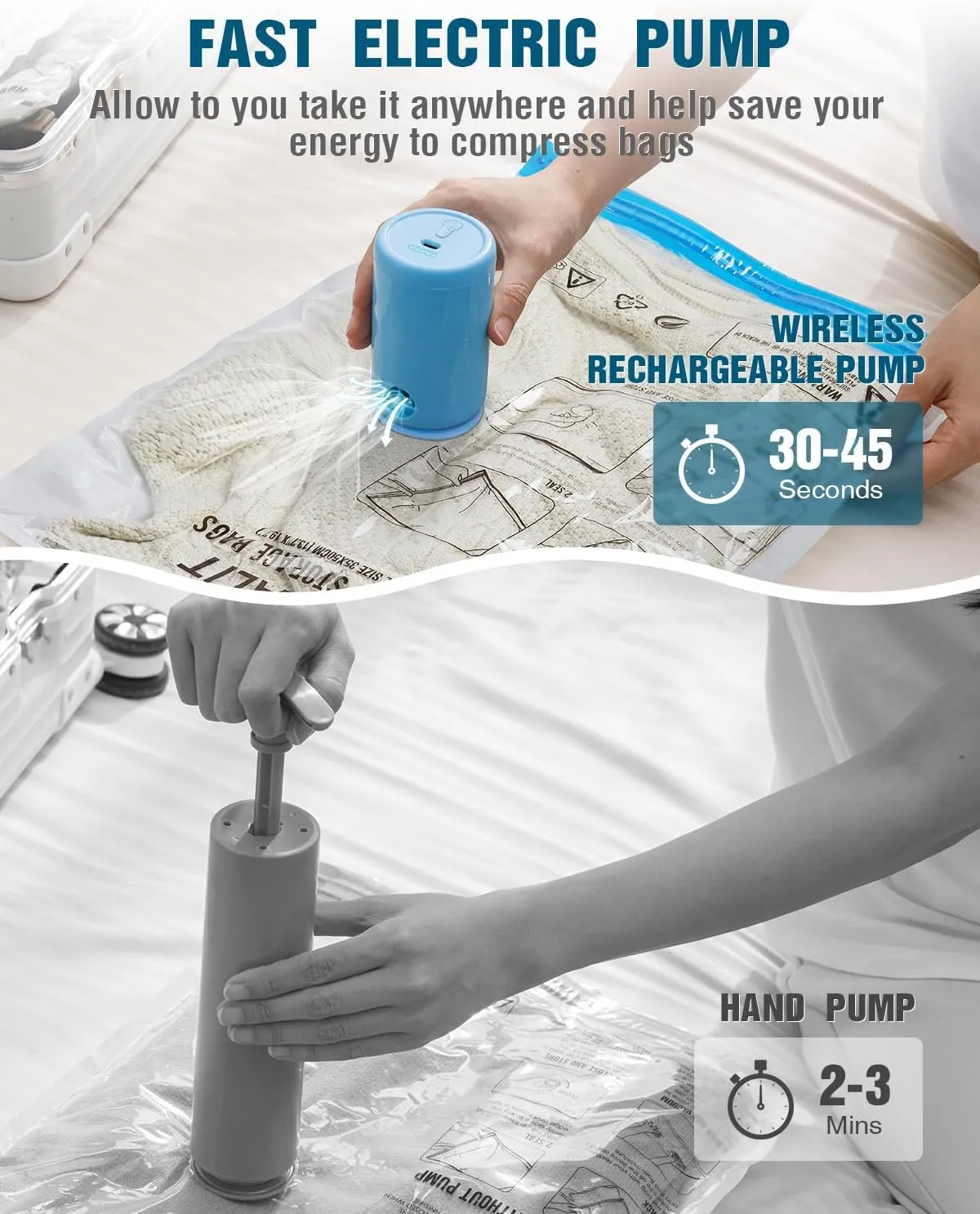 Vacuum Storage Bags for Travel, 8 Pack (4S 4XS) Vacuum Seal Bags with Wireless Rechargeable Electric Pump, Travel Essentials Space Saving Bag for Clothes, Luggage, Carry-on Suitcase, Backpack, Trip
