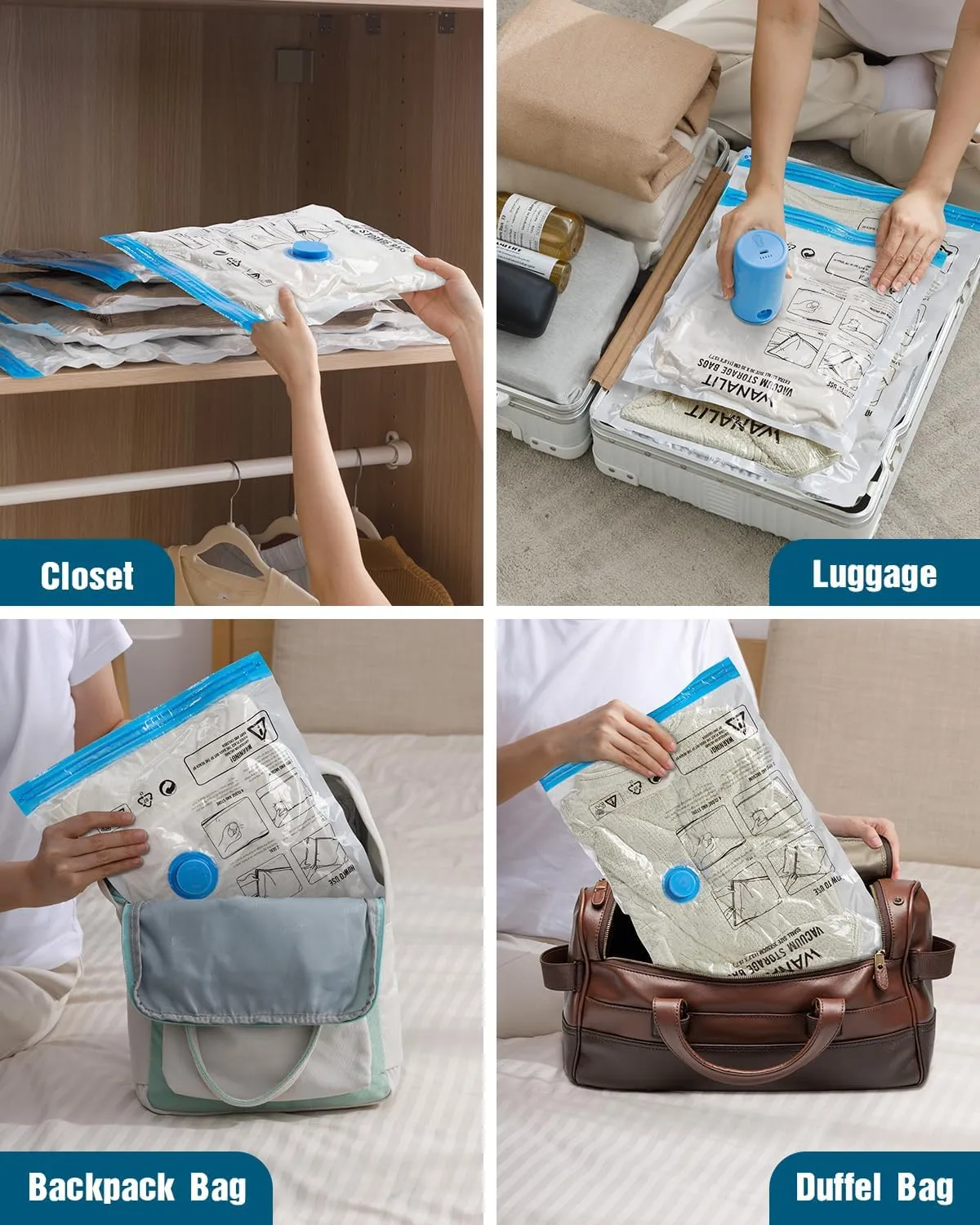 Vacuum Storage Bags for Travel, 8 Pack (4S 4XS) Vacuum Seal Bags with Wireless Rechargeable Electric Pump, Travel Essentials Space Saving Bag for Clothes, Luggage, Carry-on Suitcase, Backpack, Trip