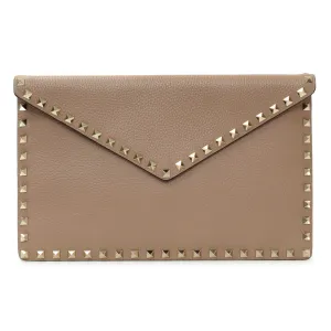 Valentino Poudre Pebbled Calfskin Large Rockstud Envelope Pouch