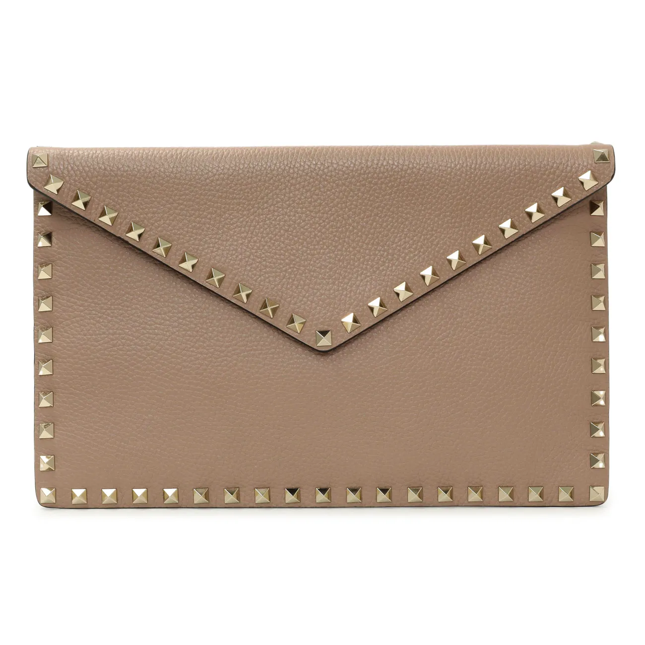 Valentino Poudre Pebbled Calfskin Large Rockstud Envelope Pouch