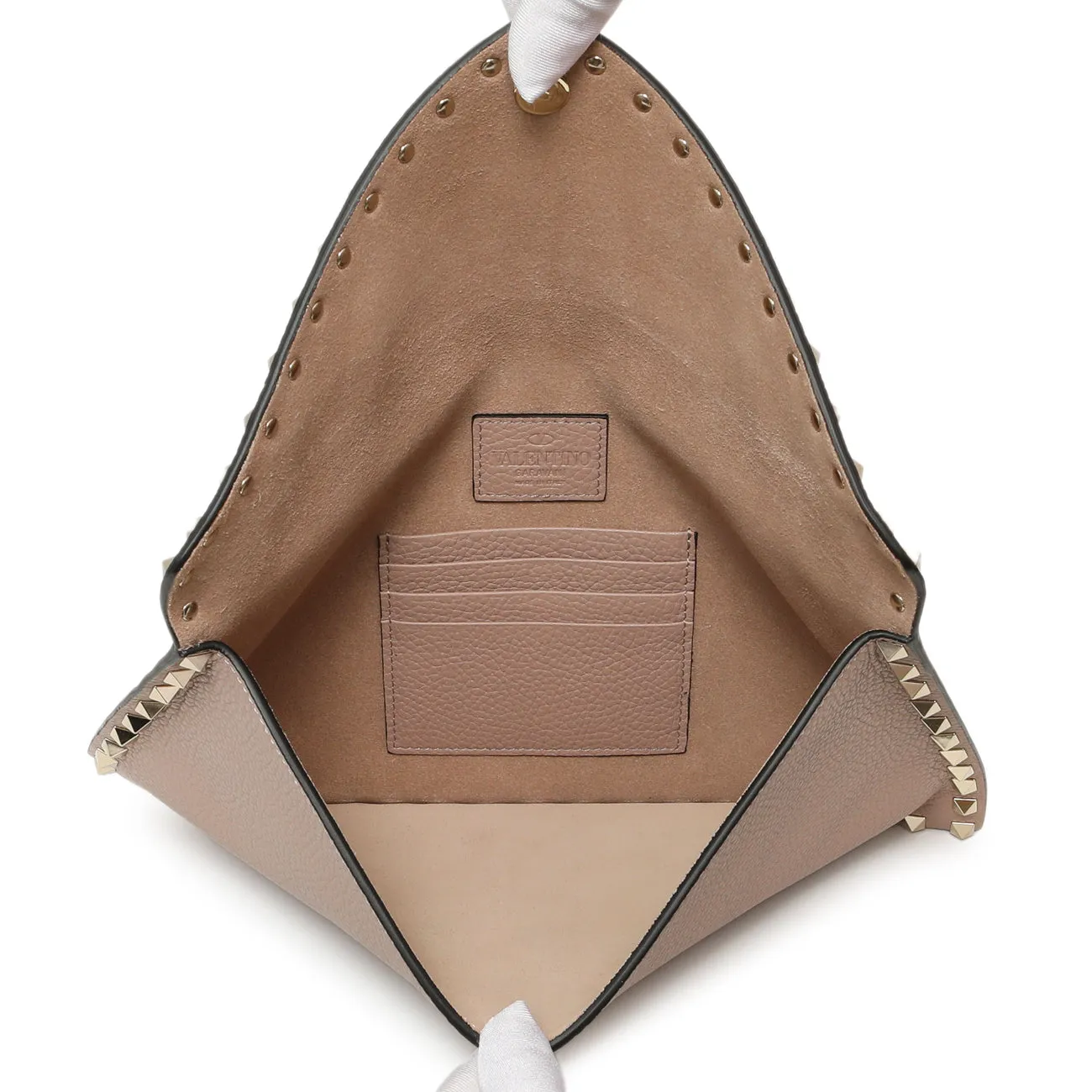 Valentino Poudre Pebbled Calfskin Large Rockstud Envelope Pouch