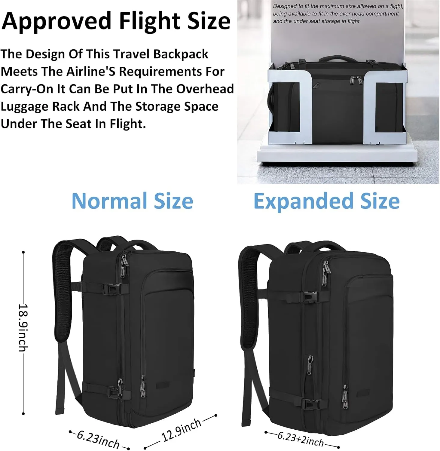Vancropak Travel Bag, Extra Large 40L Carry on Backpack with 3 Packing Cubes Airline Approved for Men Women, Expandable Luggage Weekender Overnight Business Backpack, Gifts for Travelers, Black