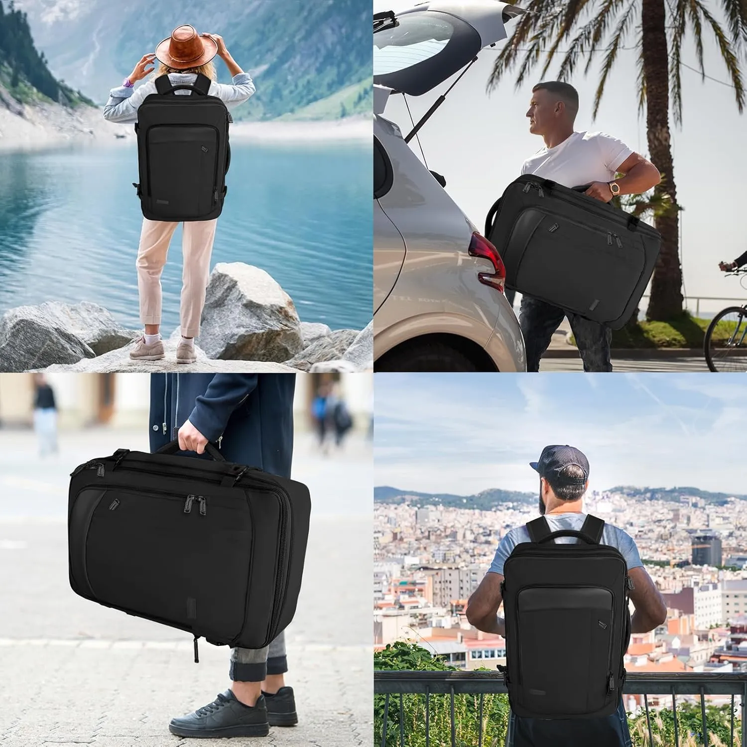 Vancropak Travel Bag, Extra Large 40L Carry on Backpack with 3 Packing Cubes Airline Approved for Men Women, Expandable Luggage Weekender Overnight Business Backpack, Gifts for Travelers, Black