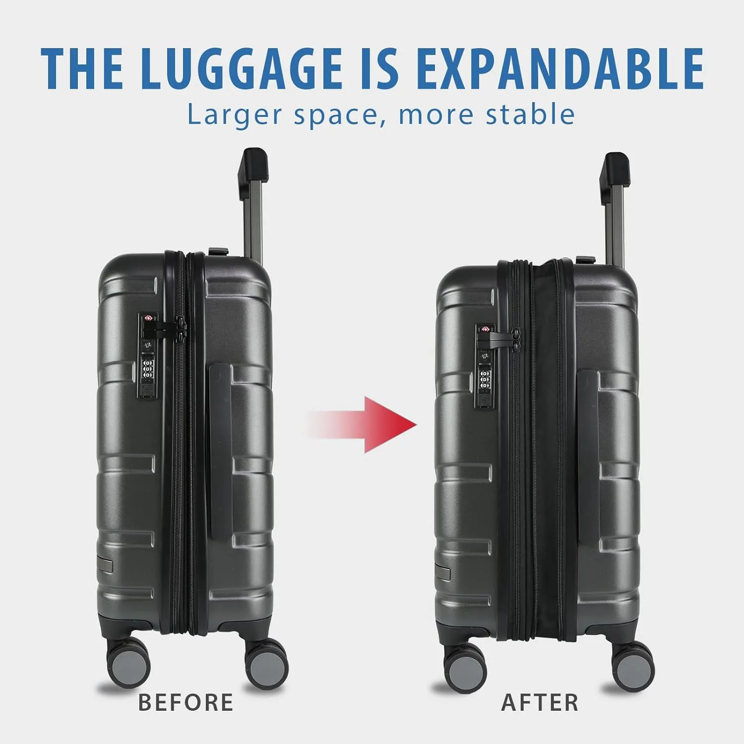 VANKEAN Carry On Luggage with Spinner Wheels & TSA Lock, Expandable Fashionable Hard Shell Suitcase airline approved，20 Inch Carry-On，Dark Grey