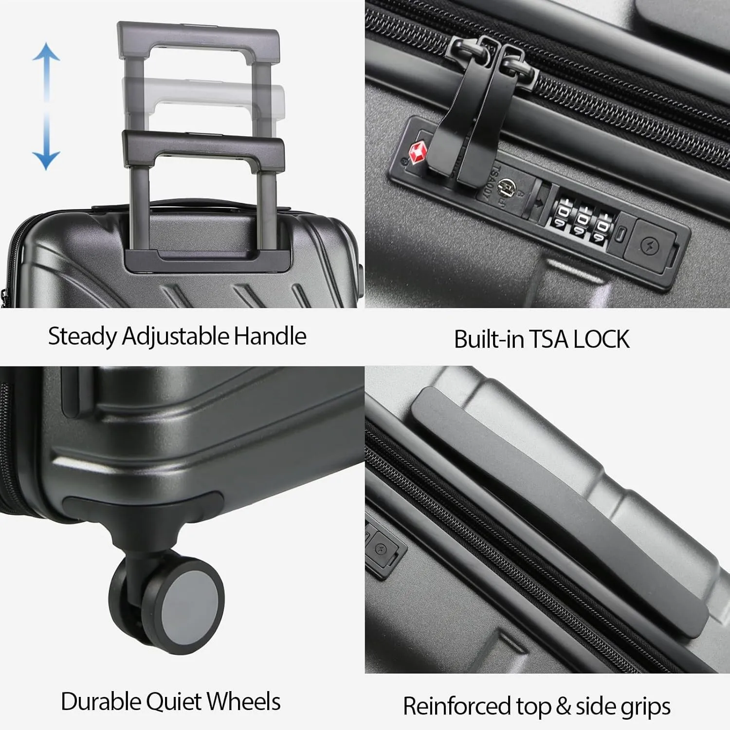 VANKEAN Carry On Luggage with Spinner Wheels & TSA Lock, Expandable Fashionable Hard Shell Suitcase airline approved，20 Inch Carry-On，Dark Grey