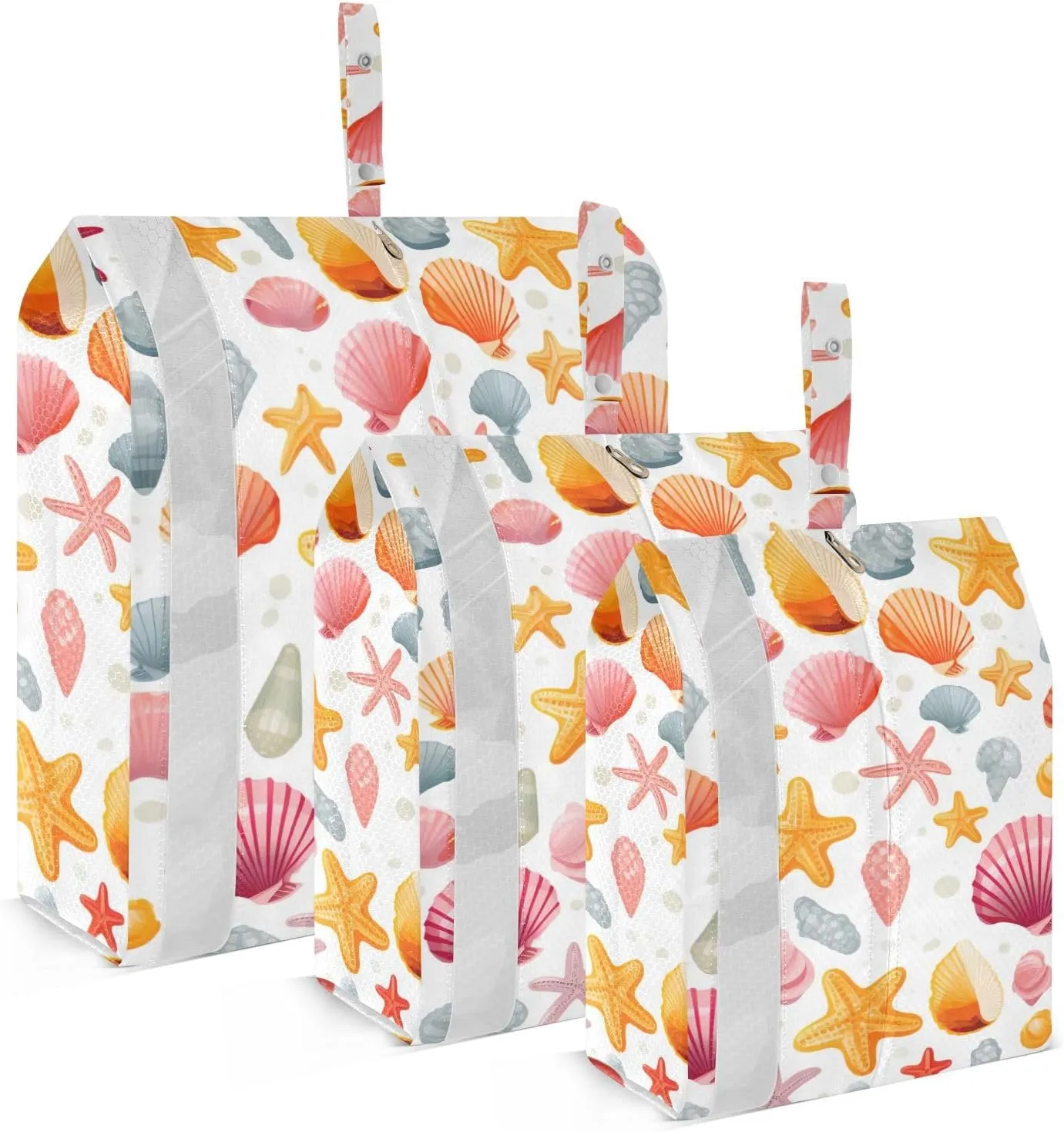 Various Seashells Travel Storage Bag with Lanyard - Portable Lightweight Classified Storage Bag with Zipper, Dust and Waterproof Travel Packing Cube for Suitcase,3 Pieces