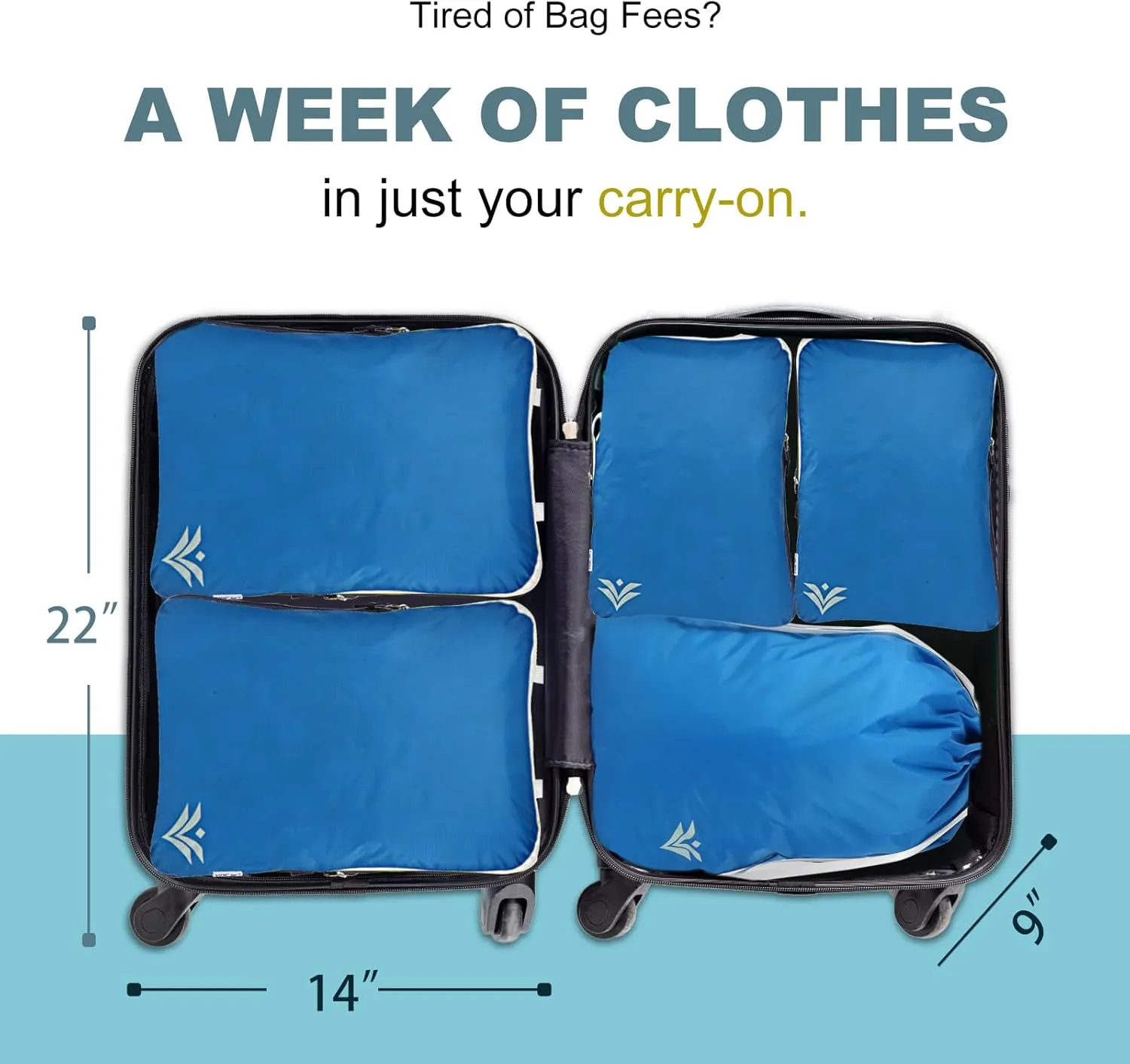 VDF Compression Packing Cubes for Travel,Luggage and Backpack Organizer Packaging,travel size Luggage Bags with Shoe Bag (Blue, 6 Piece)
