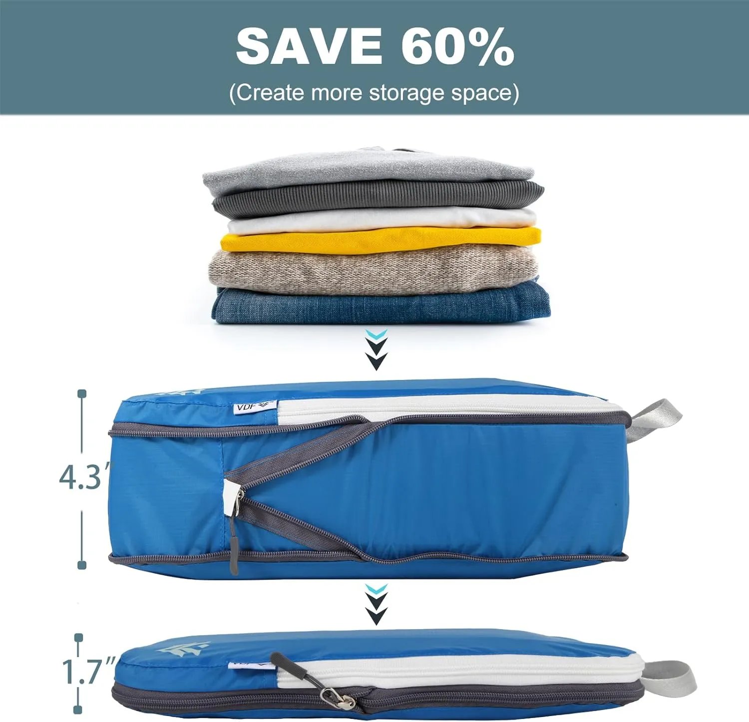 VDF Compression Packing Cubes for Travel,Luggage and Backpack Organizer Packaging,travel size Luggage Bags with Shoe Bag (Blue, 6 Piece)