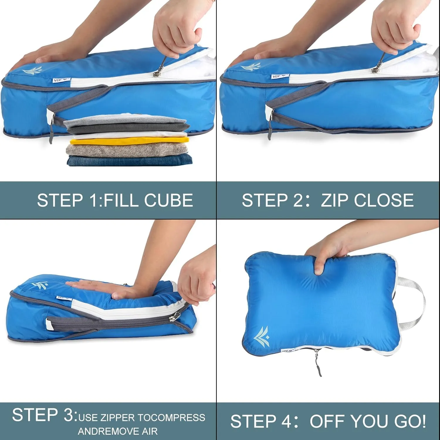 VDF Compression Packing Cubes for Travel,Luggage and Backpack Organizer Packaging,travel size Luggage Bags with Shoe Bag (Blue, 6 Piece)
