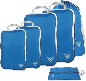 VDF Compression Packing Cubes for Travel,Luggage and Backpack Organizer Packaging,travel size Luggage Bags with Shoe Bag (Blue, 6 Piece)