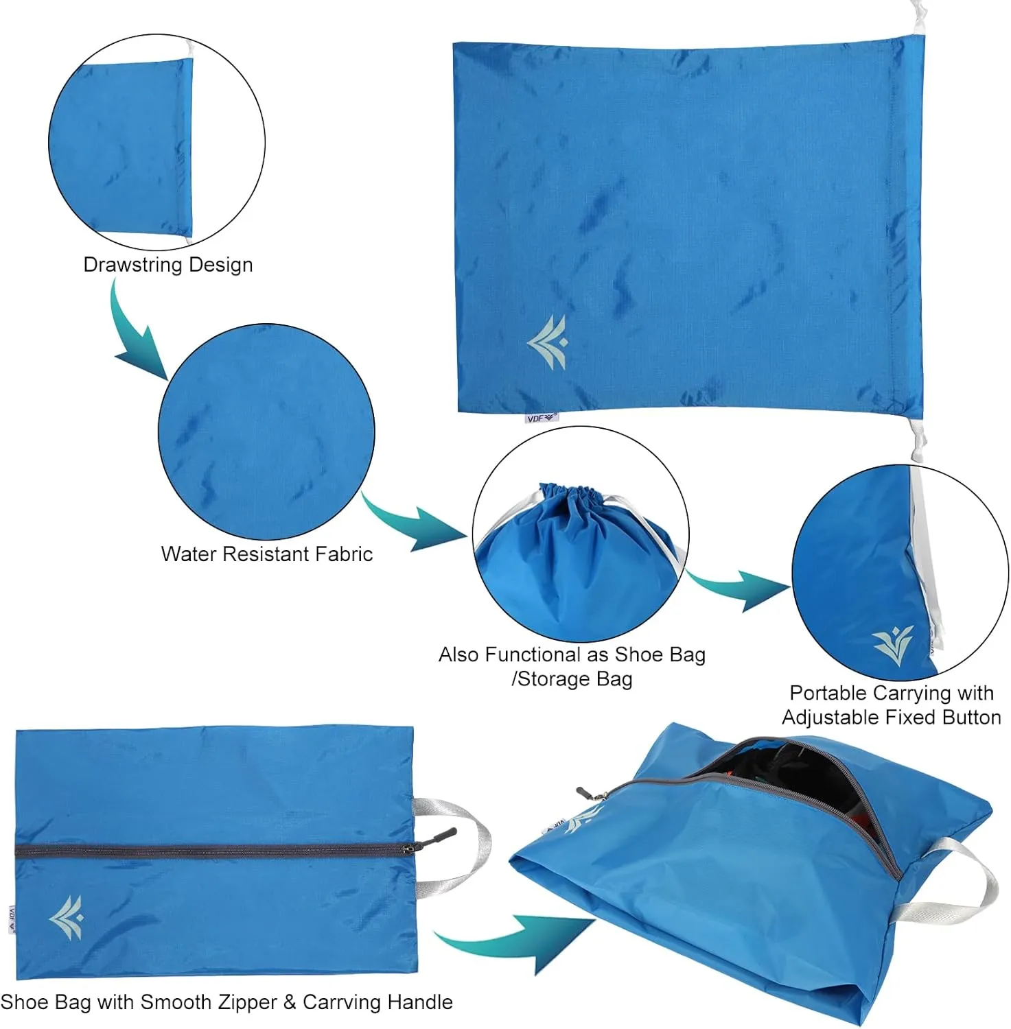 VDF Compression Packing Cubes for Travel,Luggage and Backpack Organizer Packaging,travel size Luggage Bags with Shoe Bag (Blue, 6 Piece)