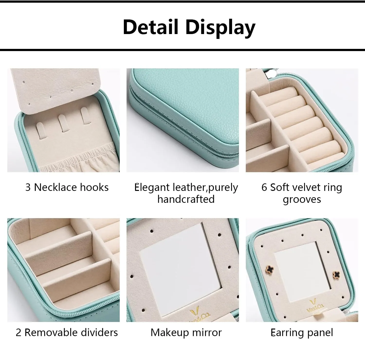Vee Travel Jewelry Box for Women, Small Jewelry Organizer Travel Portable Jewelry Case Organizer for Earrings Rings Necklaces (4 Pack)