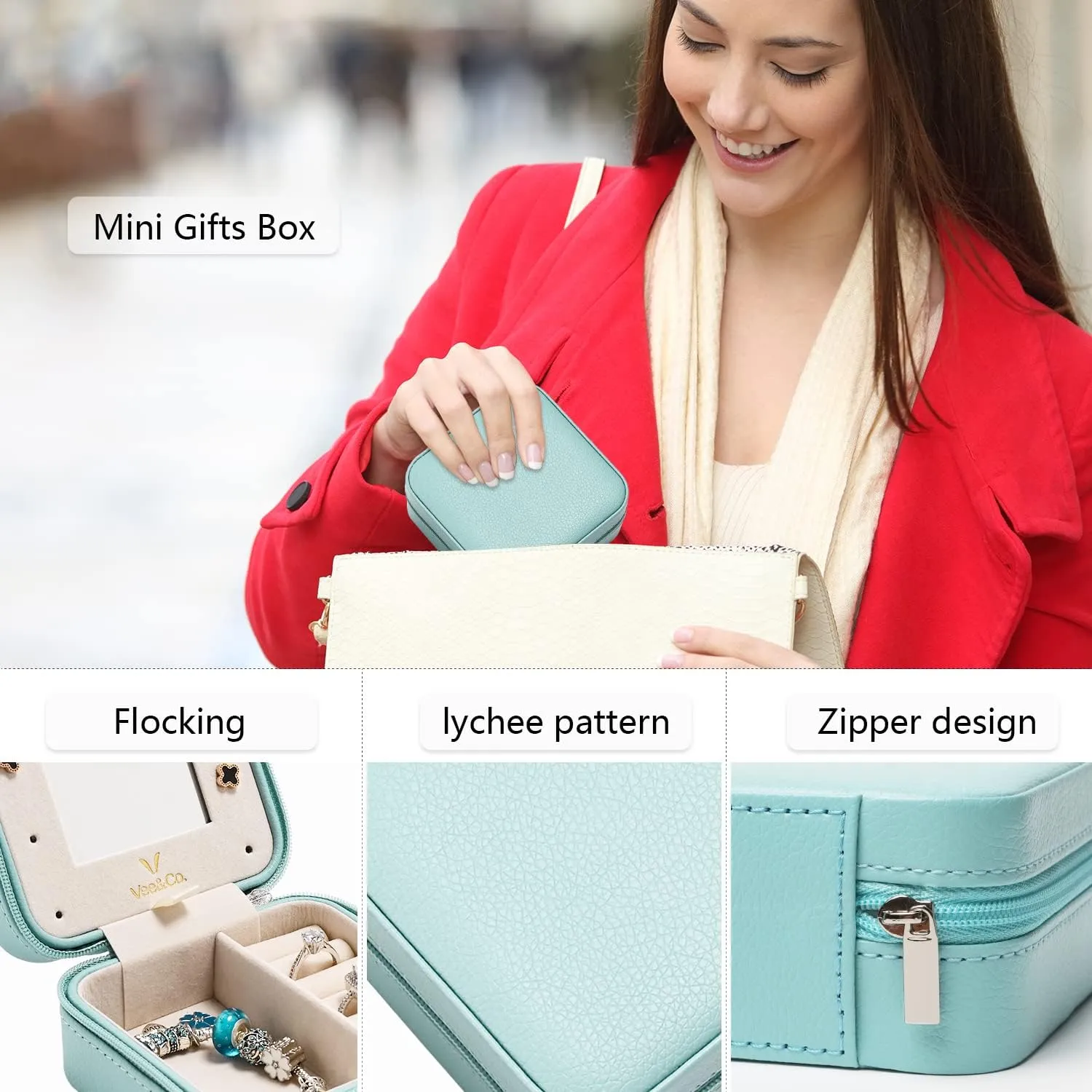 Vee Travel Jewelry Box for Women, Small Jewelry Organizer Travel Portable Jewelry Case Organizer for Earrings Rings Necklaces (4 Pack)