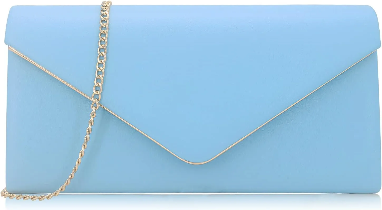 Vegan Leather Envelope Clutch Bag Classic Dressy Purse Foldover Evening Handbag