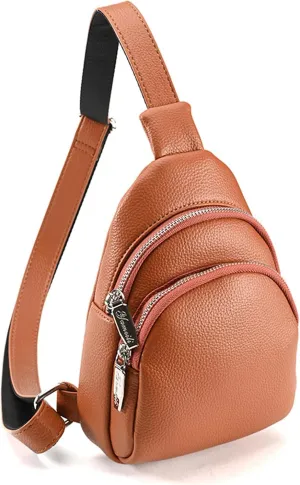 Vegan Leather Multi-Use Sling Bag - Trendy Crossbody for Women,Fanny Pack with Adjustable Strap for Men & Women (Brown)