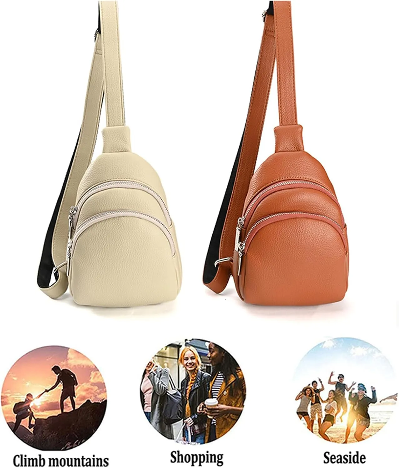 Vegan Leather Multi-Use Sling Bag - Trendy Crossbody for Women,Fanny Pack with Adjustable Strap for Men & Women (Brown)