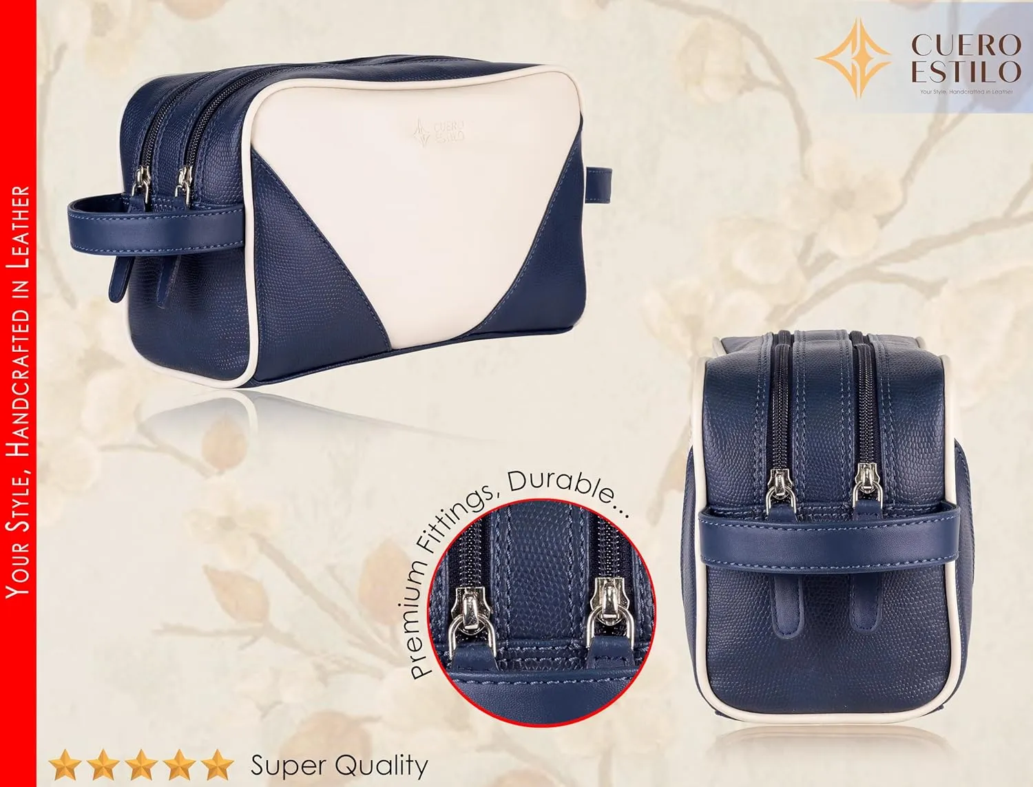 Vegan Leather Travel Organizer – Stylish & Water-Resistant, Dual Zipper Compartments, Multiple Pockets.