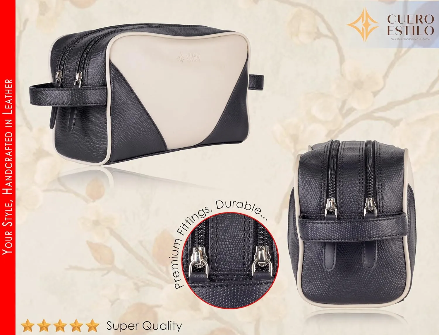 Vegan Leather Travel Organizer – Stylish & Water-Resistant, Dual Zipper Compartments, Multiple Pockets.