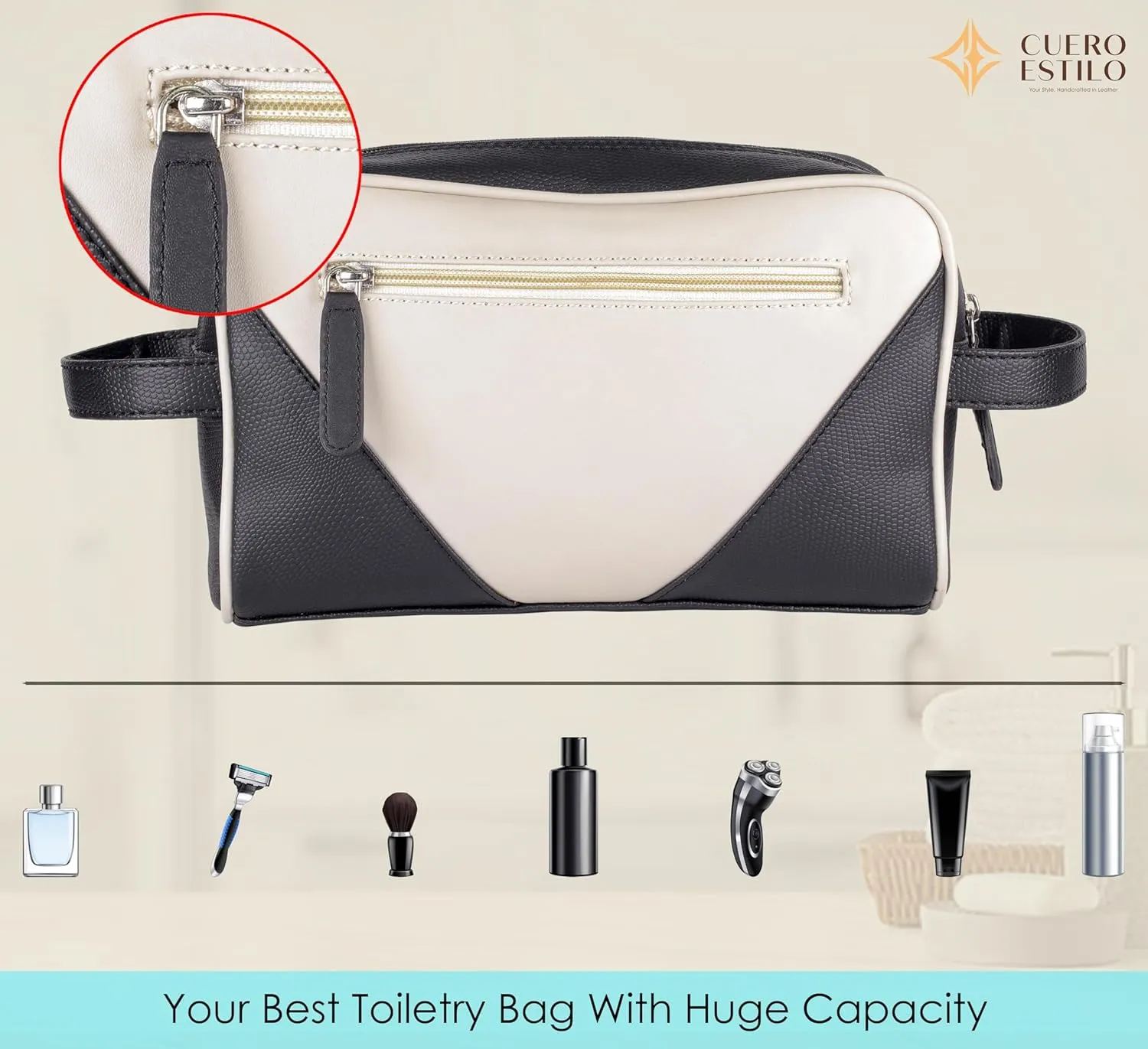 Vegan Leather Travel Organizer – Stylish & Water-Resistant, Dual Zipper Compartments, Multiple Pockets.
