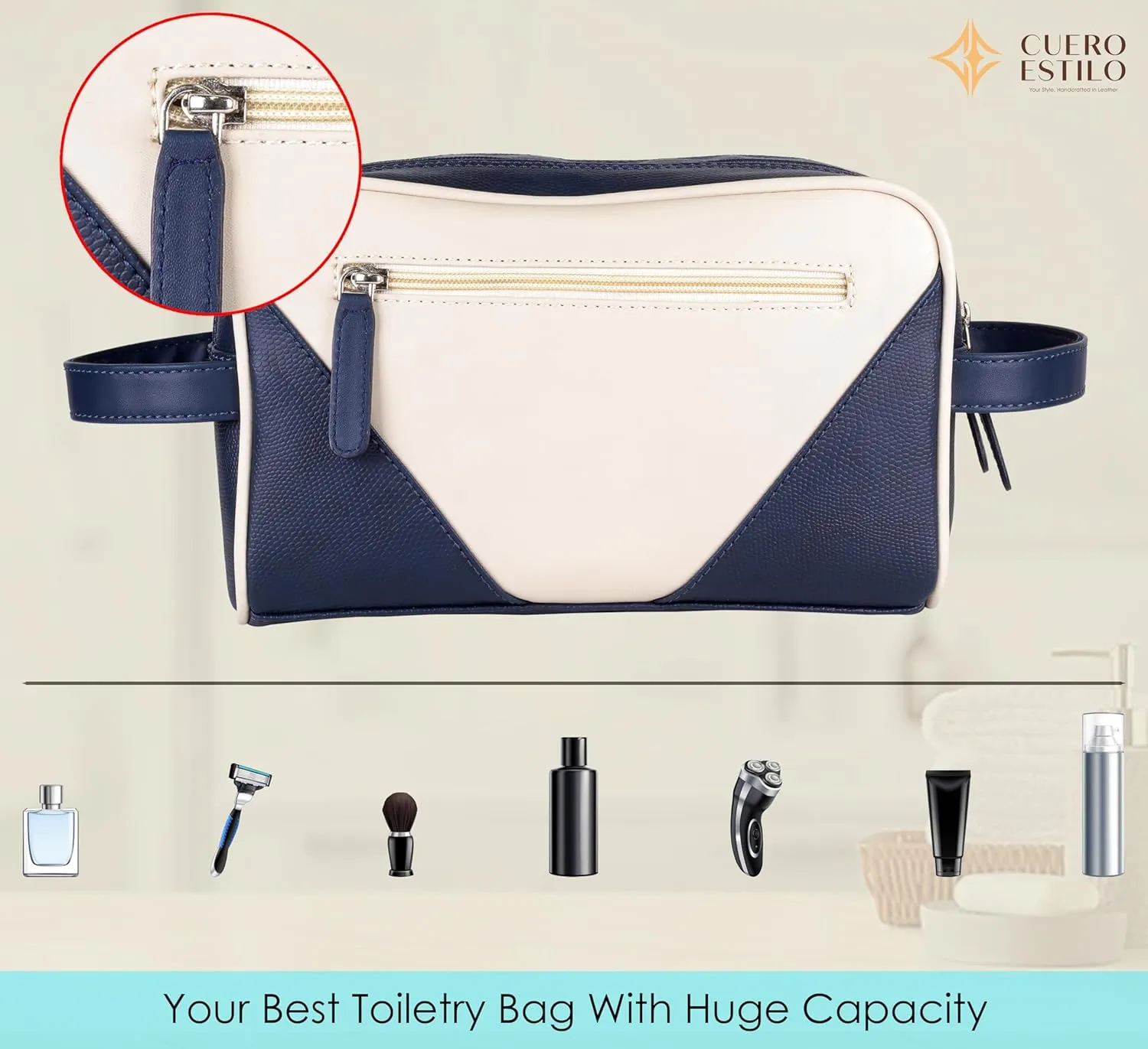 Vegan Leather Travel Organizer – Stylish & Water-Resistant, Dual Zipper Compartments, Multiple Pockets.