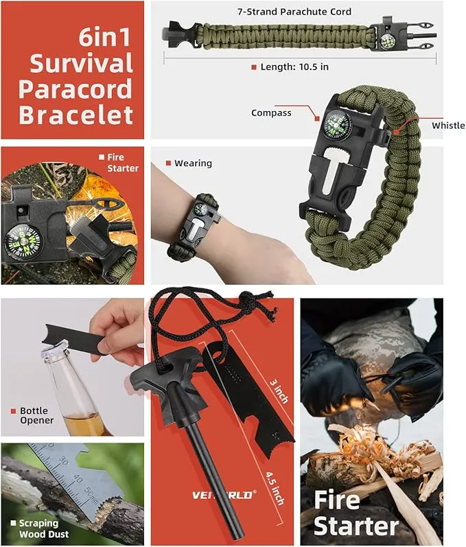 VEITORLD Gifts for Men Dad Him Christmas, Survival Gear and Equipment 12 in 1, Survival Kits, Cool Unique Fishing Hunting Birthday Gift for Husband Teen Boy Boyfriend Women, Stocking Stuffers for Men